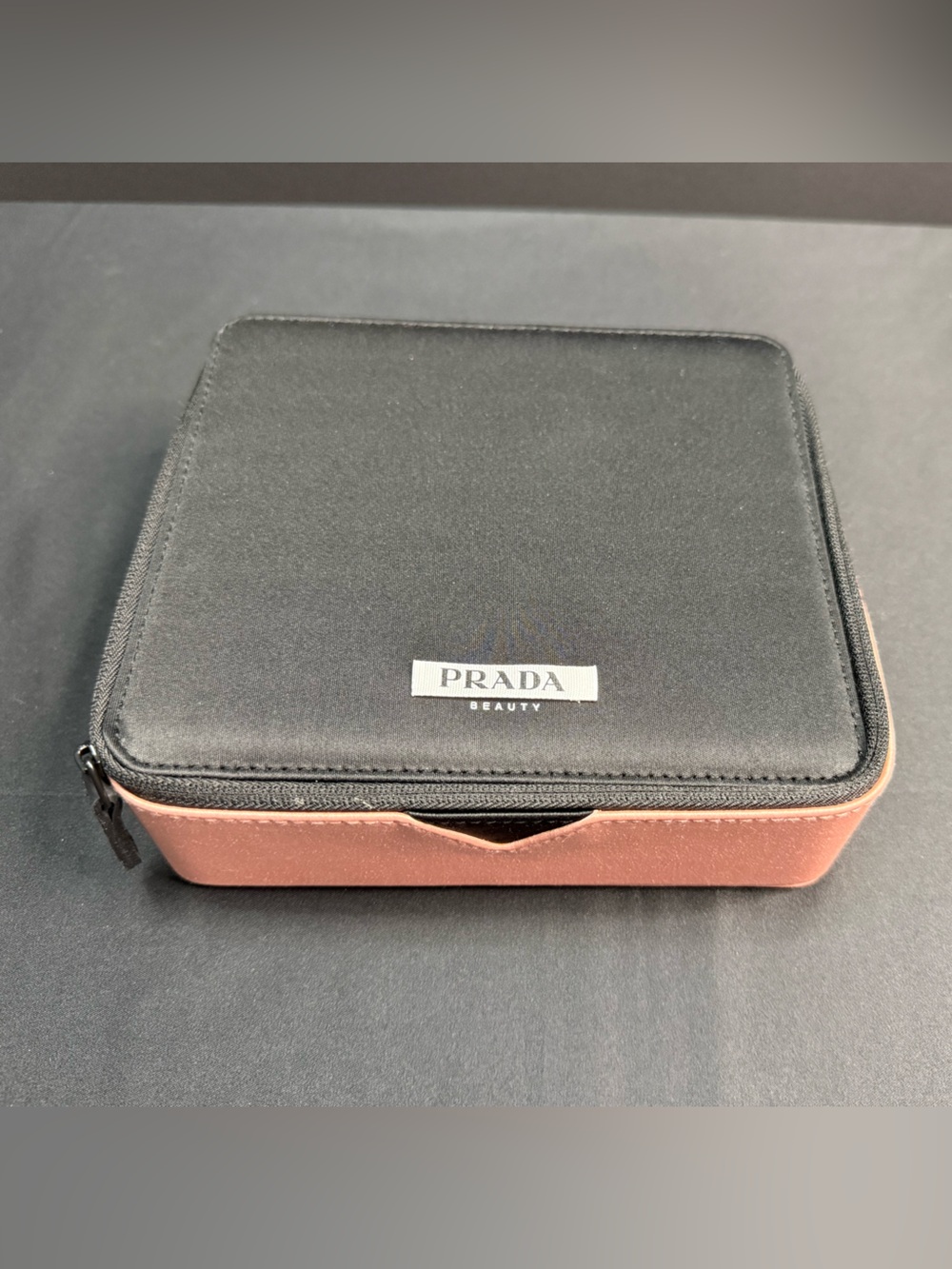 Prada Beauty Black Pink Zipper Travel Makeup Jewelry Padded Hard Case Organizer